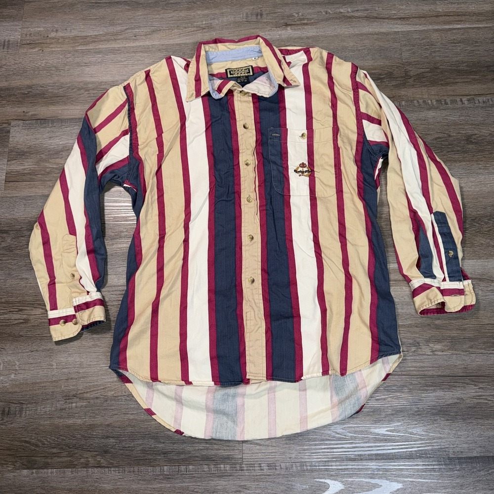 VTG 90s J Riggings Hunting Horn Shirt Mens M Button-Up Stripes Multicolor